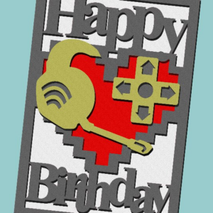 Intra απο ξύλο plywood 3mm-4mm πάχος - Gamer Happy Birthday Card 3D  Δίασταση 20x20 cm INTRAFABR-96368367