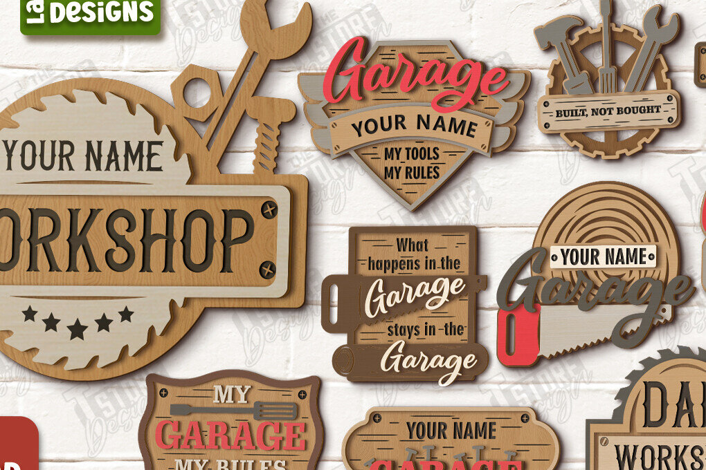 Intra απο ξύλο plywood 3mm-4mm πάχος - Πακέτο επιγραφών γκαράζ | Man Cave |  CNC Δίασταση 30x20 cm INTRAFABR-119067423