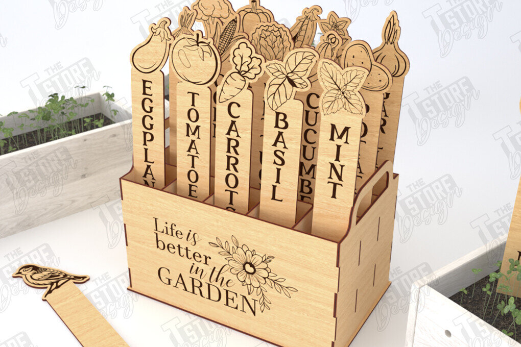 Intra απο ξύλο plywood 3mm-4mm πάχος - Σετ πασσάλων κήπου | Δείκτης φυτών | CNC Δίασταση 20x20 cm INTRAFABR-119250798