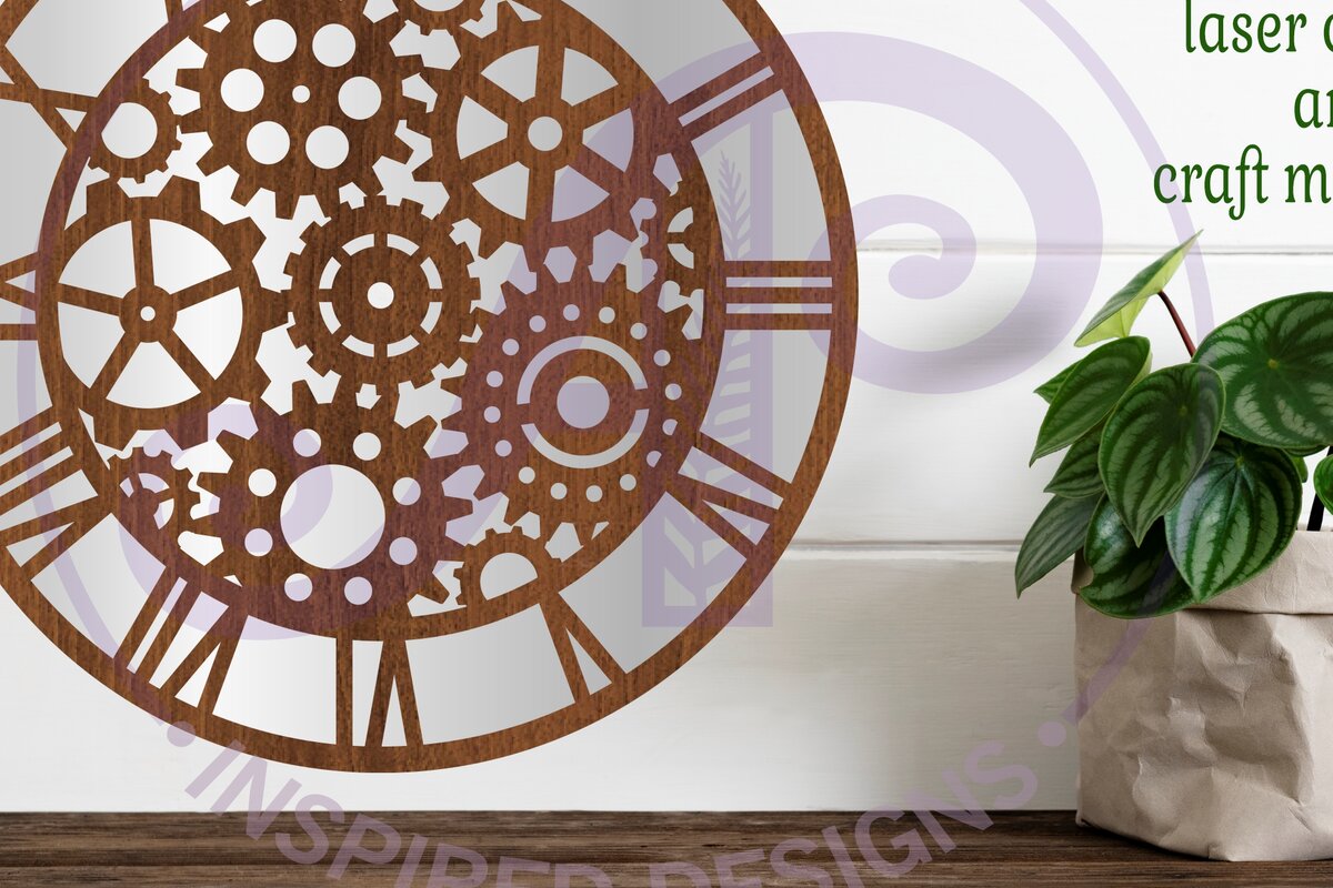 Intra απο ξύλο plywood 3mm-4mm πάχος -  με λέιζερ ρολόι τοίχου Gears,  Δίασταση 30x20 cm INTRAFABR-82275275