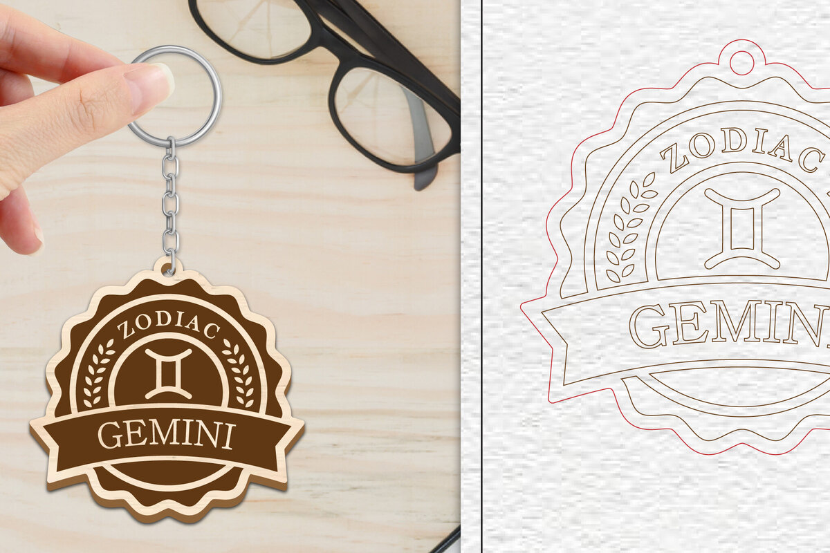 Intra απο ξύλο plywood 3mm-4mm πάχος - Κοπή Laser Μπρελόκ Gemini | Ζώδιο Δίασταση 4x4 cm INTRAFABR-102207280