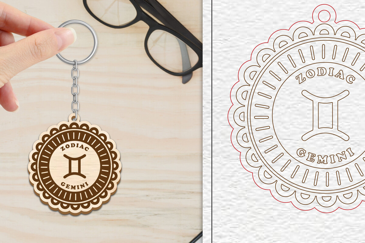 Intra απο ξύλο plywood 3mm-4mm πάχος - Κοπή Laser Μπρελόκ Gemini | Zodiac  Δίασταση 4x4 cm INTRAFABR-102289105