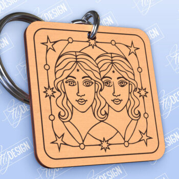 Intra απο ξύλο plywood 3mm-4mm πάχος - Μπρελόκ Gemini | Ζώδιο | CNC Δίασταση 4x4 cm INTRAFABR-98550395 - Image 1