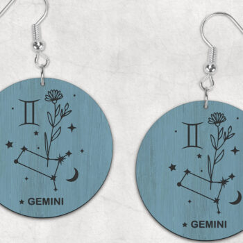 Intra απο ξύλο plywood 3mm-4mm πάχος - Σκουλαρίκια Boho Zodiac Gemini Δίασταση 3x3 cm INTRAFABR-28512092 - Image 1