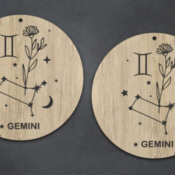 Intra απο ξύλο plywood 3mm-4mm πάχος - Σκουλαρίκια Boho Zodiac Gemini Δίασταση 3x3 cm INTRAFABR-28512092 - Image 2