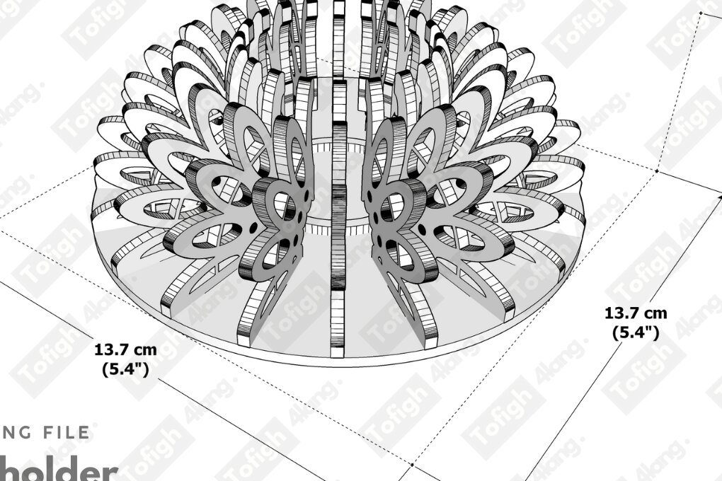 Intra απο ξύλο plywood 3mm-4mm πάχος - Γεωμετρική Κηροπήγιο Σχέδιο κοπής με λέιζερ Δίασταση 20x20 cm INTRAFABR-121863565