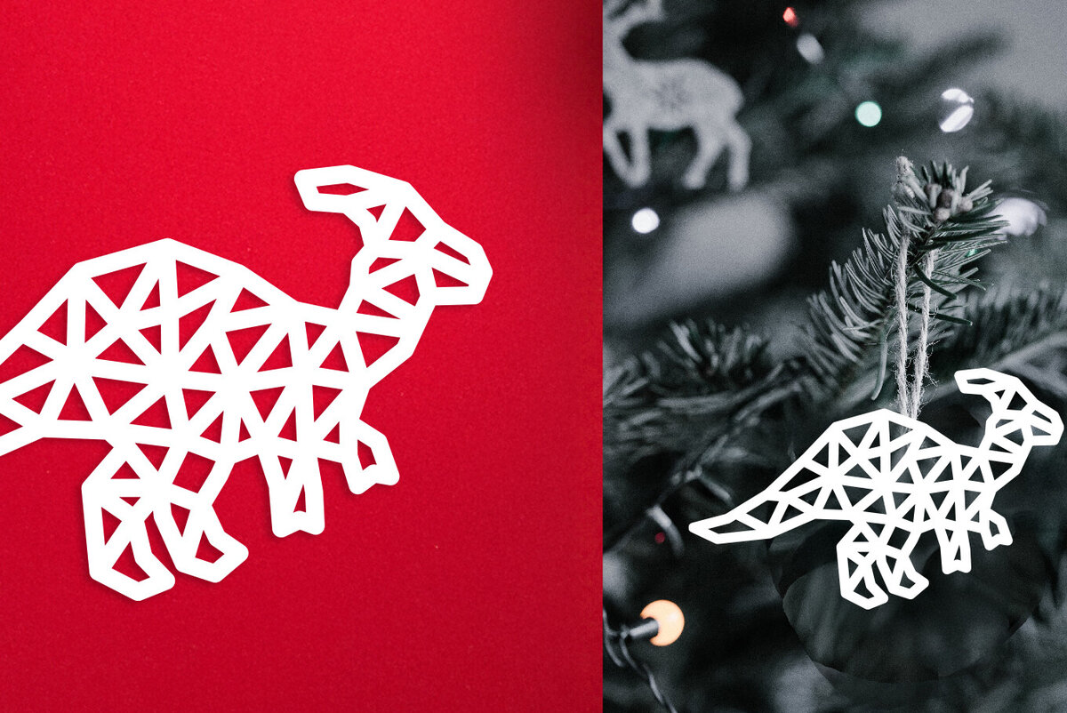 Intra απο ξύλο plywood 3mm-4mm πάχος - Geometric Dinosaur  Laser Cut Ornam Δίασταση 30x20 cm INTRAFABR-119033957