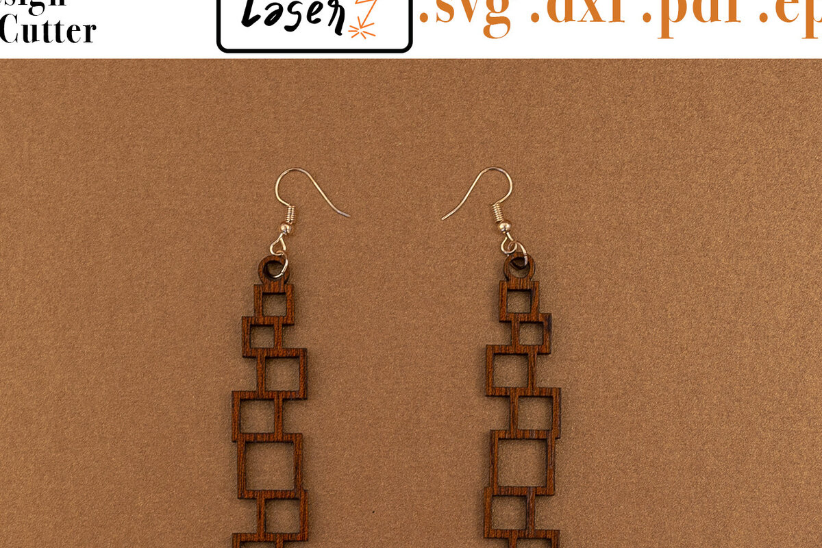 Intra απο ξύλο plywood 3mm-4mm πάχος -  γεωμετρικών σκουλαρίκια για κόφτη λέιζερ Δίασταση 3x3 cm INTRAFABR-53397213