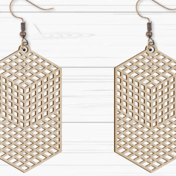 Intra απο ξύλο plywood 3mm-4mm πάχος -  με λέιζερ γεωμετρικά σκουλαρίκια Δίασταση 3x3 cm INTRAFABR-93882966 - Image 1