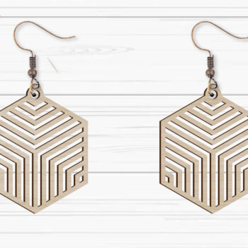 Intra απο ξύλο plywood 3mm-4mm πάχος - με λέιζερ γεωμετρικά σκουλαρίκια Δίασταση 3x3 cm INTRAFABR-93883207 - Image 1