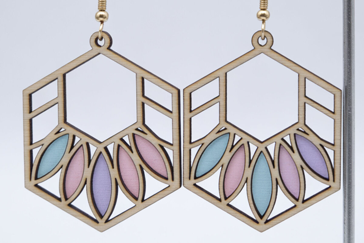 Intra απο ξύλο plywood 3mm-4mm πάχος - Σκουλαρίκια με γεωμετρικά φύλλα  Δίασταση 3x3 cm INTRAFABR-122723885