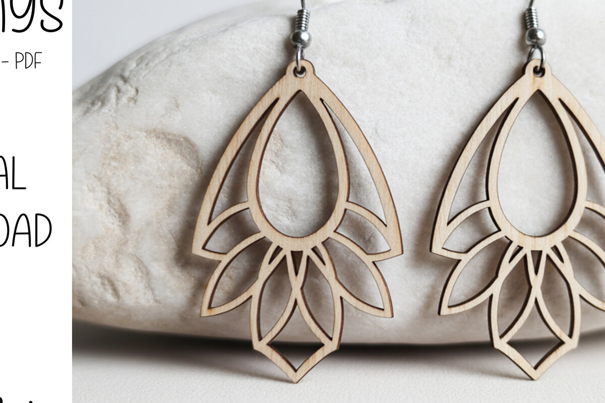 Intra απο ξύλο plywood 3mm-4mm πάχος - Γεωμετρικά σκουλαρίκια Lotus Drop Δίασταση 3x3 cm INTRAFABR-121663709