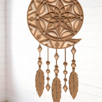 Intra απο ξύλο plywood 3mm-4mm πάχος - Geometric Moon Dreamcatcher Δίασταση 6x6 cm INTRAFABR-121402522 - Image 1