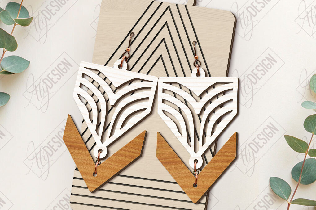 Intra απο ξύλο plywood 3mm-4mm πάχος - Γεωμετρικά κρεμαστά σκουλαρίκια με λέιζερ Δίασταση 3x3 cm INTRAFABR-123771112