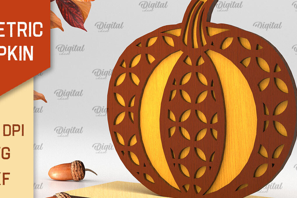 Intra απο ξύλο plywood 3mm-4mm πάχος - Γεωμετρική κολοκύθας. Φθινοπωρινή κολοκύθα Δίασταση 15x15 cm INTRAFABR-103448599