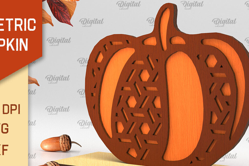 Intra απο ξύλο plywood 3mm-4mm πάχος - Γεωμετρική κολοκύθας. Φθινοπωρινή κολοκύθα Δίασταση 15x15 cm INTRAFABR-103448824