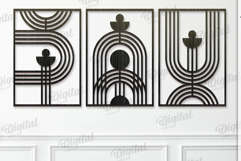 Intra απο ξύλο plywood 3mm-4mm πάχος - Γεωμετρικό Σετ Τέχνης Τοίχου  Δίασταση 40x50 cm INTRAFABR-119674204