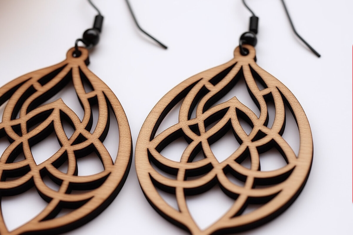 Intra απο ξύλο plywood 3mm-4mm πάχος - Γεωμετρικό πρότυπο ξύλινο σκουλαρίκι  Δίασταση 3x3 cm INTRAFABR-90503721