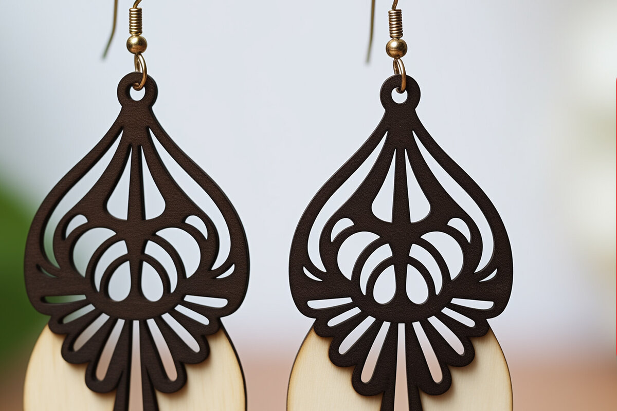 Intra απο ξύλο plywood 3mm-4mm πάχος - Γεωμετρικό πρότυπο ξύλινο σκουλαρίκι  Δίασταση 3x3 cm INTRAFABR-90567969