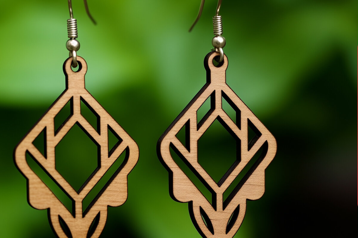 Intra απο ξύλο plywood 3mm-4mm πάχος - Γεωμετρικό πρότυπο ξύλινο σκουλαρίκι  Δίασταση 3x3 cm INTRAFABR-90569828