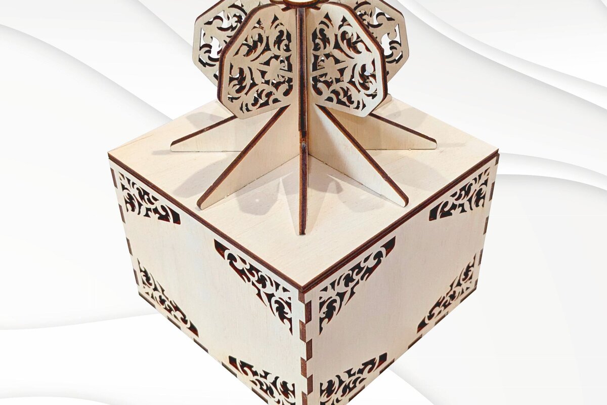 Intra απο ξύλο plywood 3mm-4mm πάχος - Κουτί δώρου Φιόγκος, Σχέδιο κοπής με λέιζερ Δίασταση 119x119 cm INTRAFABR-114410179