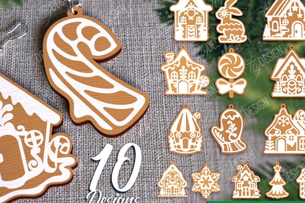 Intra απο ξύλο plywood 3mm-4mm πάχος - Gingerbread House Earrings Bundle | CNC Δίασταση 3x3 cm INTRAFABR-107025479
