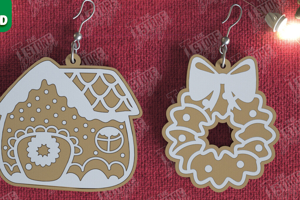 Intra απο ξύλο plywood 3mm-4mm πάχος - Gingerbread House Earrings |Κόσμημα| CNC Δίασταση 3x3 cm INTRAFABR-106454119