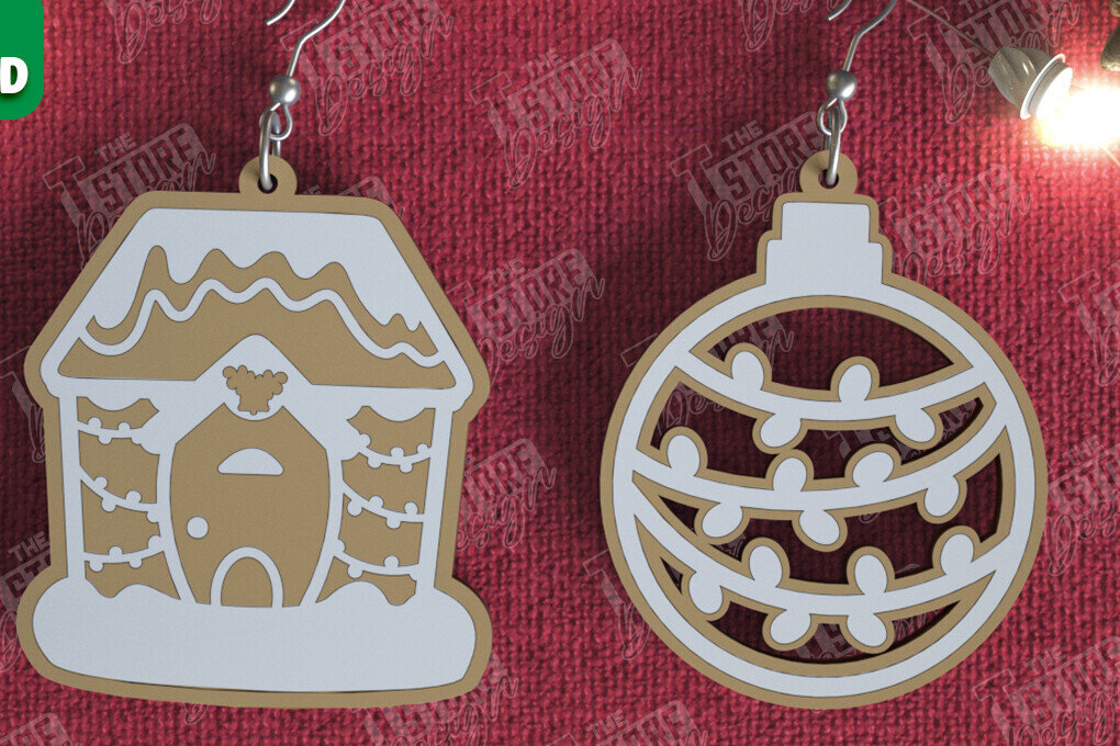 Intra απο ξύλο plywood 3mm-4mm πάχος - Gingerbread House Earrings |Κόσμημα| CNC Δίασταση 3x3 cm INTRAFABR-106454079