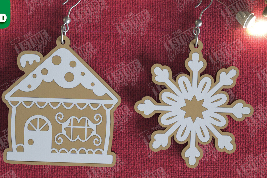 Intra απο ξύλο plywood 3mm-4mm πάχος - Gingerbread House Earrings |Κόσμημα| CNC Δίασταση 3x3 cm INTRAFABR-106454098