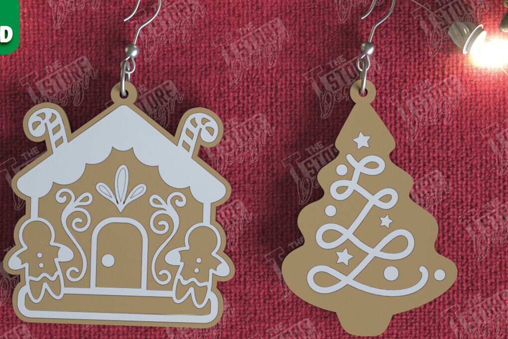 Intra απο ξύλο plywood 3mm-4mm πάχος - Gingerbread House Earrings |Κόσμημα| CNC Δίασταση 3x3 cm INTRAFABR-106454105