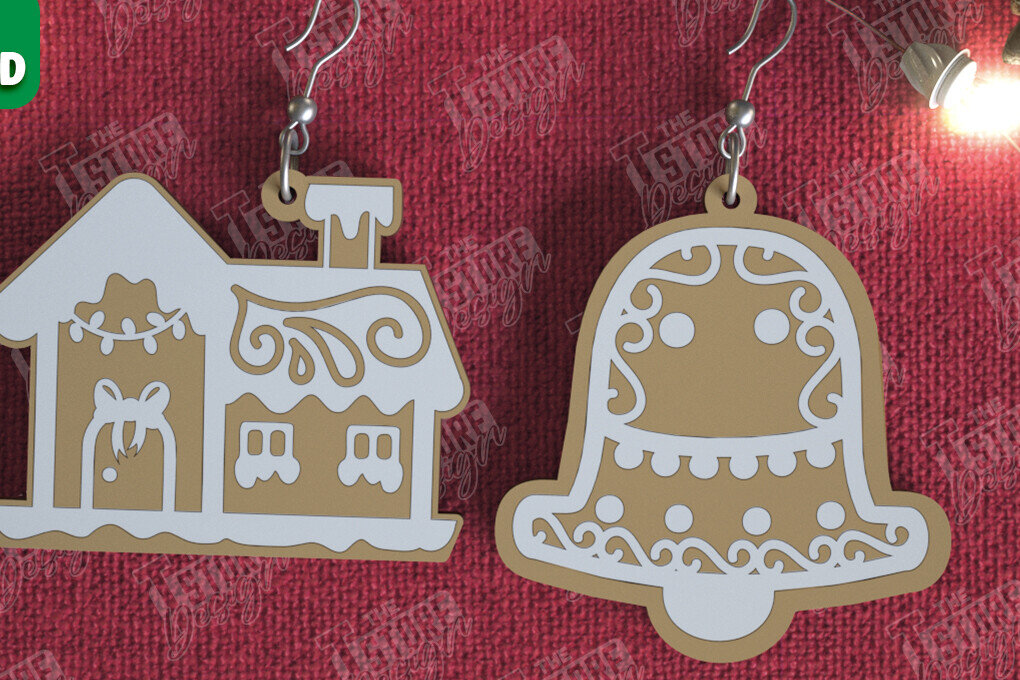 Intra απο ξύλο plywood 3mm-4mm πάχος - Gingerbread House Earrings |Κόσμημα| CNC Δίασταση 3x3 cm INTRAFABR-106454114