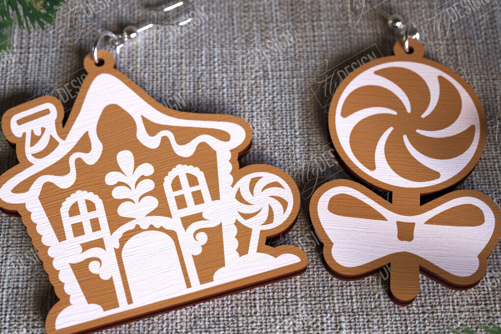 Intra απο ξύλο plywood 3mm-4mm πάχος - Gingerbread House Earrings | Κοσμήματα|CNC Δίασταση 3x3 cm INTRAFABR-107025175