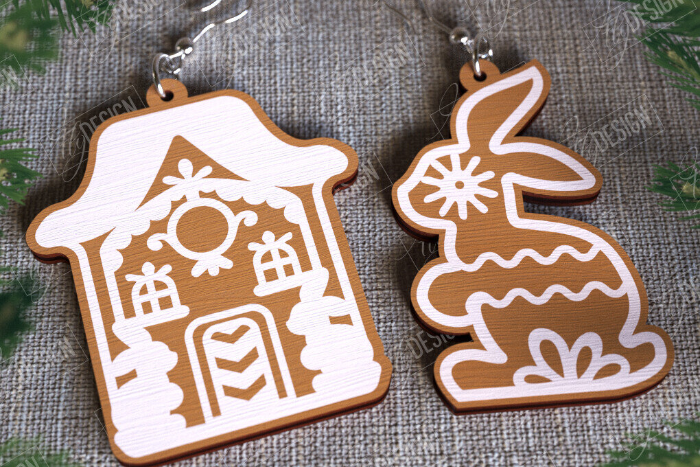 Intra απο ξύλο plywood 3mm-4mm πάχος - Gingerbread House Earrings | Κοσμήματα|CNC Δίασταση 3x3 cm INTRAFABR-107025032