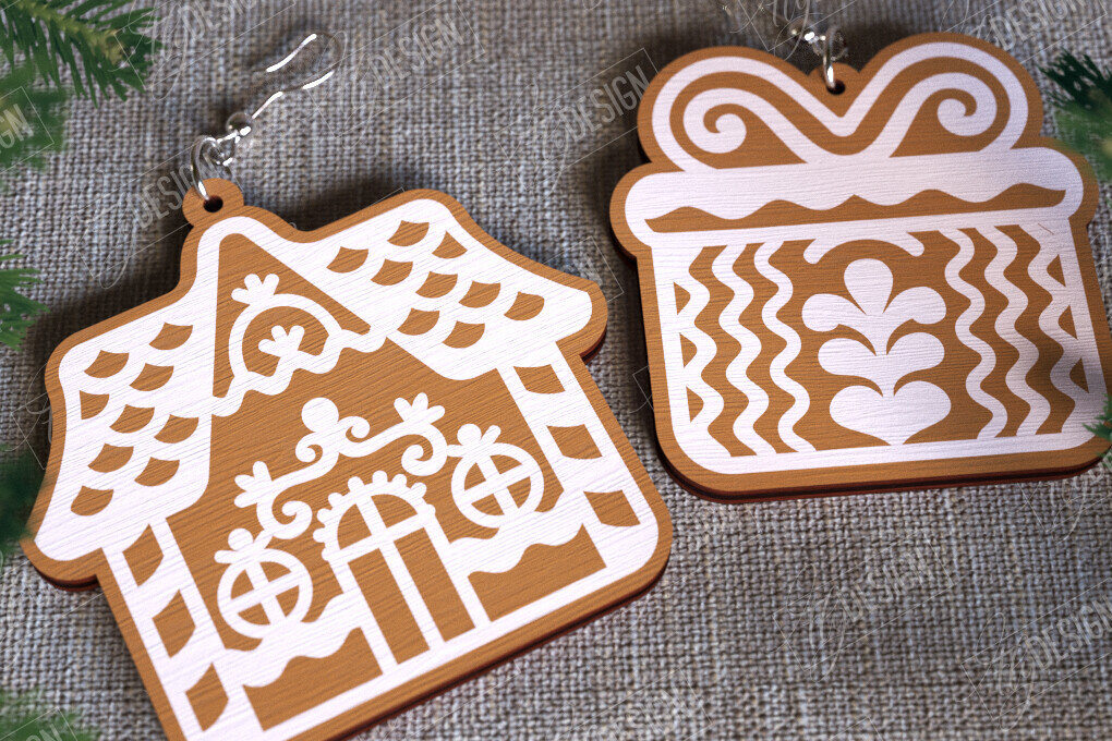 Intra απο ξύλο plywood 3mm-4mm πάχος - Gingerbread House Earrings | Κοσμήματα|CNC Δίασταση 3x3 cm INTRAFABR-107025053