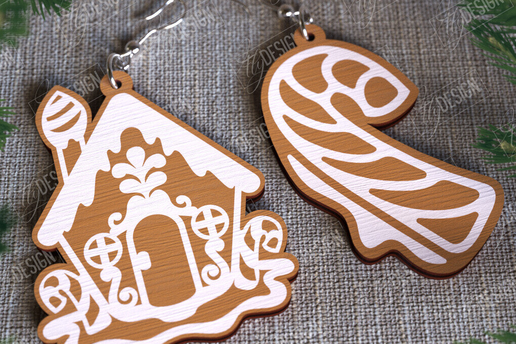 Intra απο ξύλο plywood 3mm-4mm πάχος - Gingerbread House Earrings | Κοσμήματα|CNC Δίασταση 3x3 cm INTRAFABR-107024969