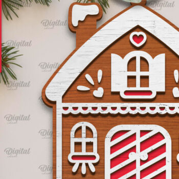 Intra απο ξύλο plywood 3mm-4mm πάχος - Σχέδιο κοπής με λέιζερ Σπίτι μελόψωμο Δίασταση 30x20 cm INTRAFABR-105130017 - Image 1