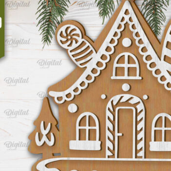 Intra απο ξύλο plywood 3mm-4mm πάχος - Σχέδιο κοπής με λέιζερ Σπίτι μελόψωμο Δίασταση 30x20 cm INTRAFABR-102463014 - Image 1