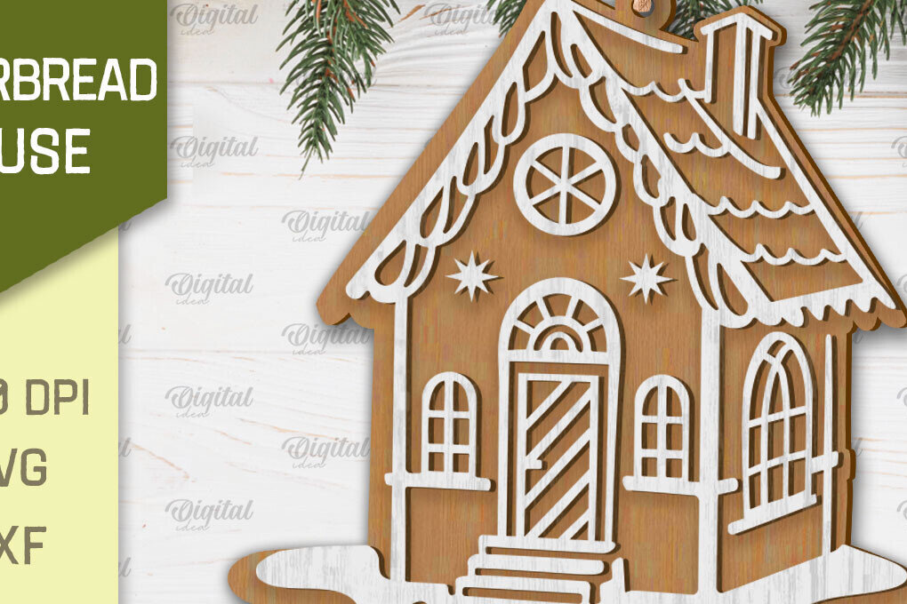 Intra απο ξύλο plywood 3mm-4mm πάχος - Σχέδιο κοπής με λέιζερ Σπίτι μελόψωμο Δίασταση 30x20 cm INTRAFABR-102463024