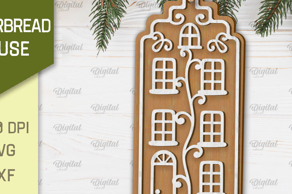 Intra απο ξύλο plywood 3mm-4mm πάχος - Σχέδιο κοπής με λέιζερ Σπίτι μελόψωμο Δίασταση 30x20 cm INTRAFABR-102463078