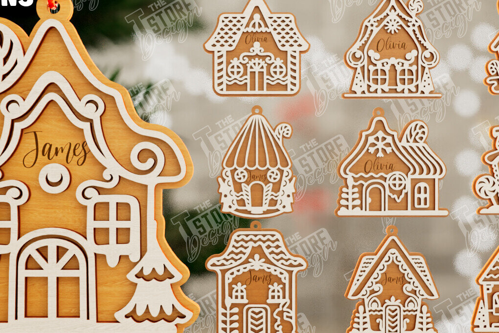 Intra απο ξύλο plywood 3mm-4mm πάχος - Πακέτο στολίδι με μελόψωμο | CNC Δίασταση 6x6 cm INTRAFABR-106016579