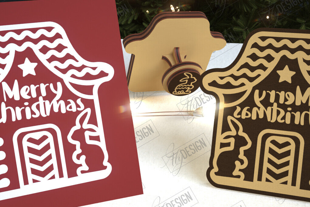 Intra απο ξύλο plywood 3mm-4mm πάχος - Σφραγίδα Gingerbread House |Χριστουγεννιάτικη σφραγίδα Δίασταση 15x15 cm INTRAFABR-107440682