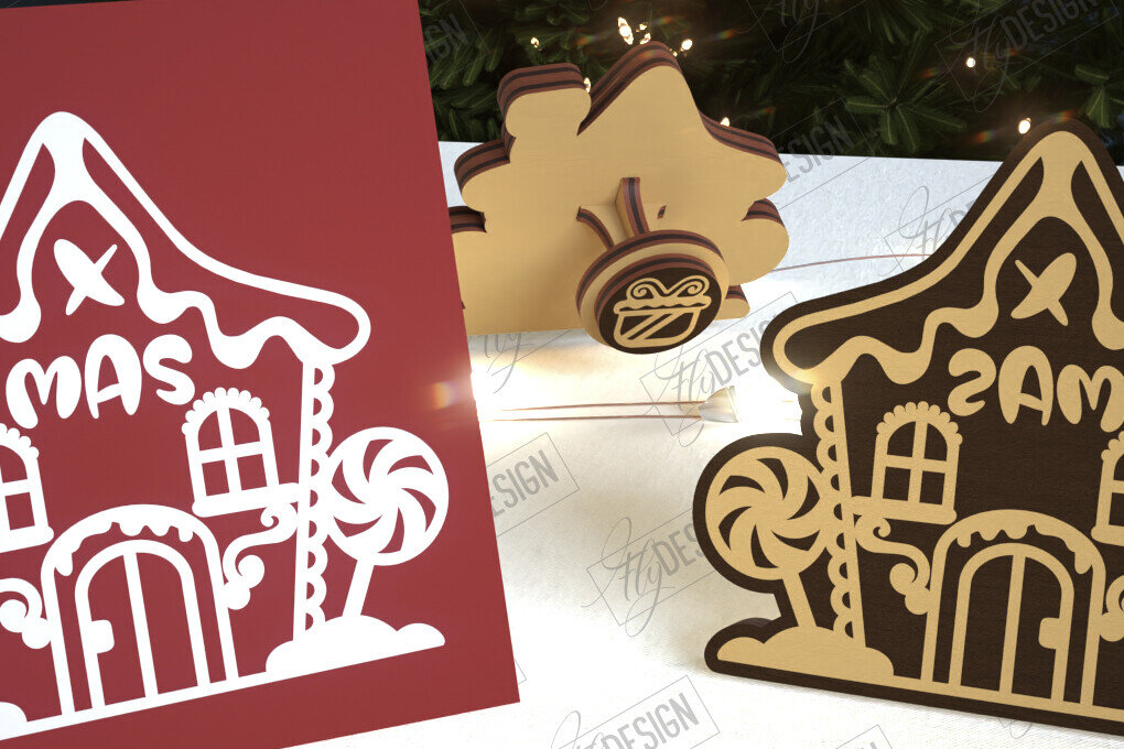 Intra απο ξύλο plywood 3mm-4mm πάχος - Σφραγίδα Gingerbread House |Χριστουγεννιάτικη σφραγίδα Δίασταση 15x15 cm INTRAFABR-107440715