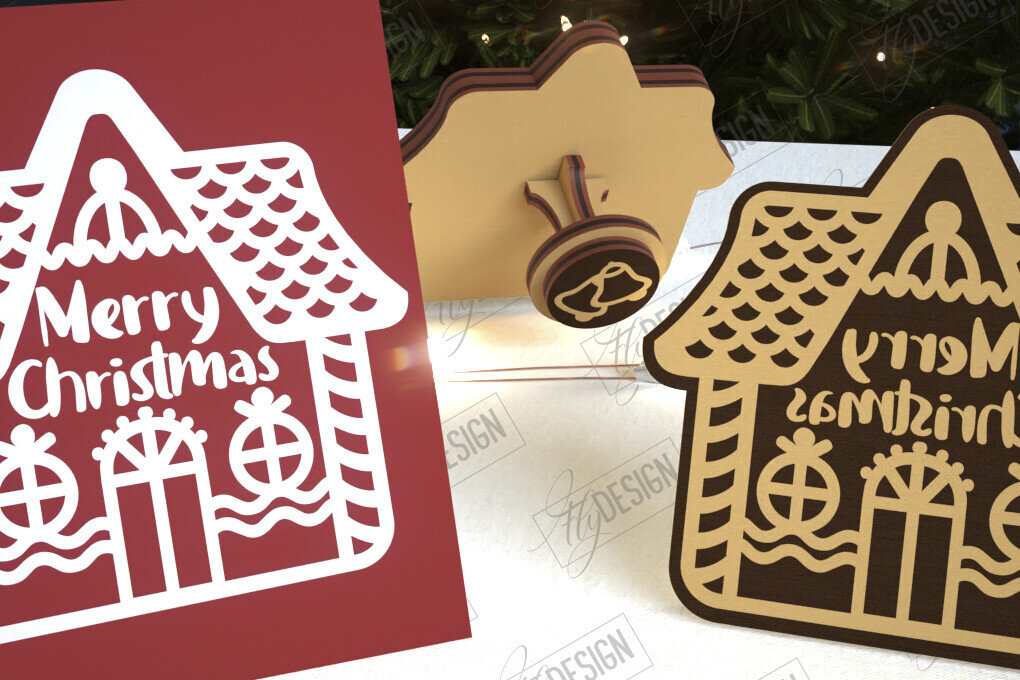 Intra απο ξύλο plywood 3mm-4mm πάχος - Σφραγίδα Gingerbread House |Χριστουγεννιάτικη σφραγίδα Δίασταση 15x15 cm INTRAFABR-107440761