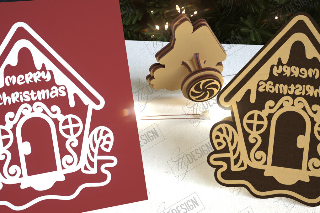 Intra απο ξύλο plywood 3mm-4mm πάχος - Σφραγίδα Gingerbread House |Χριστουγεννιάτικη σφραγίδα Δίασταση 15x15 cm INTRAFABR-107440581