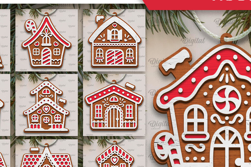 Intra απο ξύλο plywood 3mm-4mm πάχος - Πακέτο κοπής με λέιζερ Gingerbread Houses Δίασταση 30x20 cm INTRAFABR-105132348