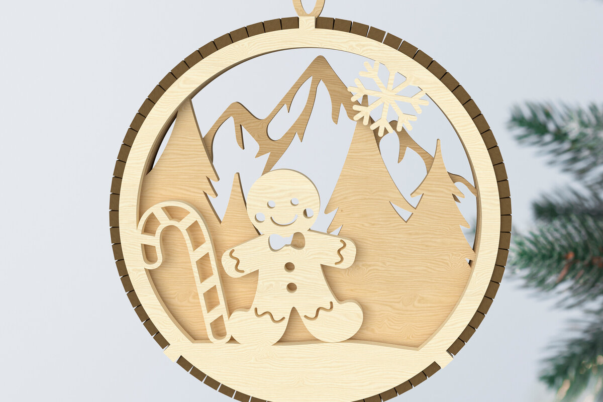 Intra απο ξύλο plywood 3mm-4mm πάχος - Στολίδι με μελόψωμο και ζαχαροκάλαμο Δίασταση 6x6 cm INTRAFABR-107963669