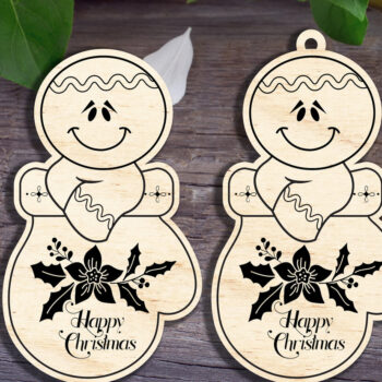 Intra απο ξύλο plywood 3mm-4mm πάχος - Gingerbread Men Καλά Χριστούγεννα Δίασταση 20x20 cm INTRAFABR-29931124 - Image 1