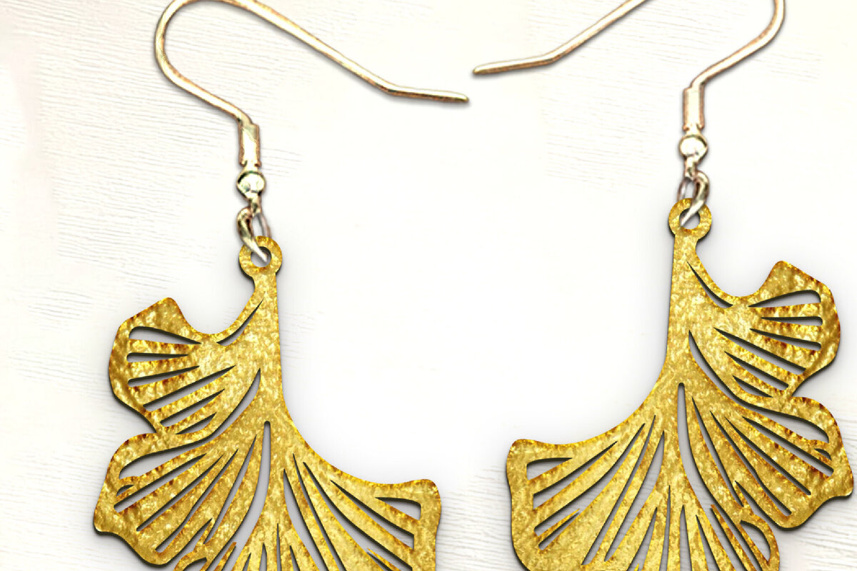 Intra απο ξύλο plywood 3mm-4mm πάχος - Σκουλαρίκια Ginko Leaf Cut Laser. Δίασταση 3x3 cm INTRAFABR-121156839