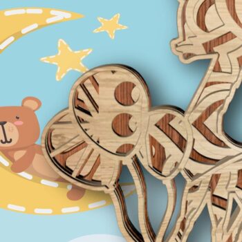 Intra απο ξύλο plywood 3mm-4mm πάχος - Καμηλοπάρδαλη και μπαλόνια, τρισδιάστατη Μάνταλα Δίασταση 30x20 cm INTRAFABR-28362528 - Image 1