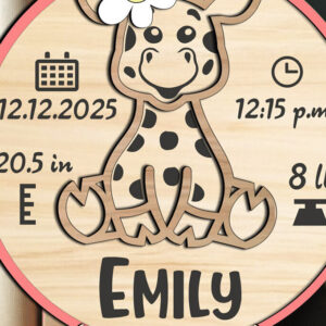 Intra απο ξύλο plywood 3mm-4mm πάχος - Giraffe Baby Ανακοίνωση Στρογγυλός Κύκλος Δίασταση 20x20 cm INTRAFABR-106150112